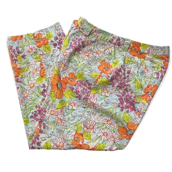 TALBOTS Women's Stretch Cropped Pants Size 14 Colorful Floral Brushed Cotton EUC - Picture 3 of 8